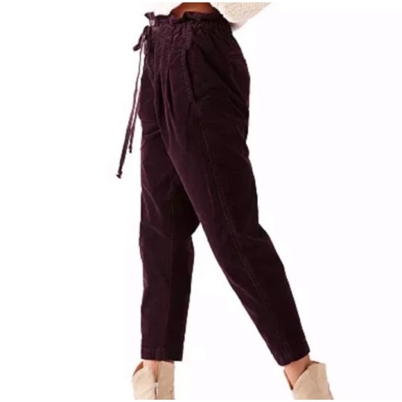Free People Margate Brown Pleated High Rise Paper Bag Cord Ladies Trousers, XS - Picture 8 of 11